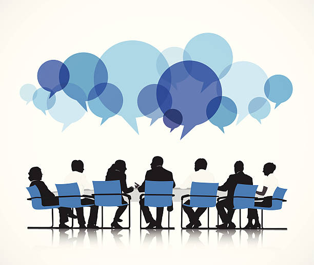 Vector Of Group Of People Discussing Stock Illustration - Download Image Now - Meeting, Discussion, Organized Group - iStock